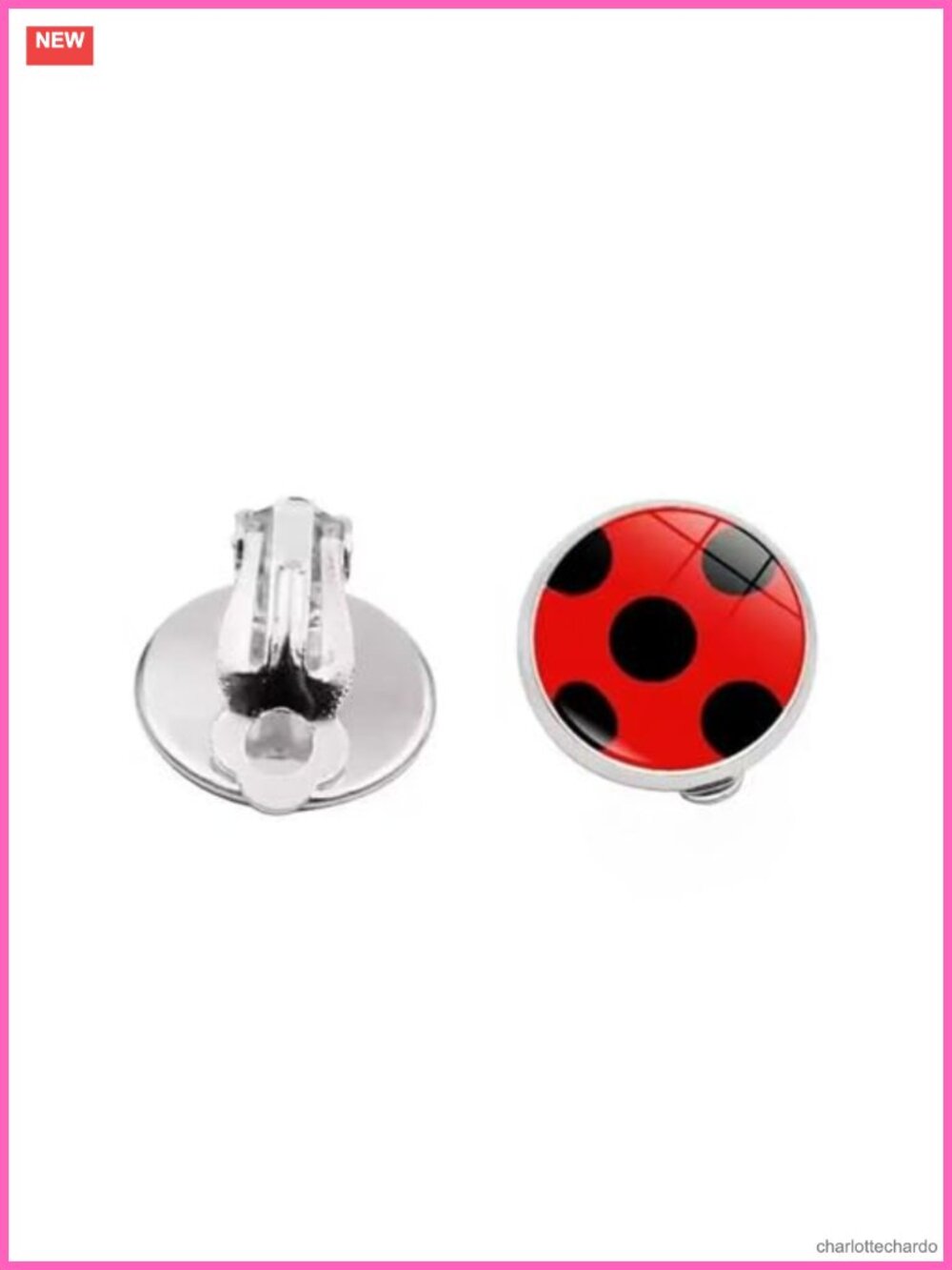 Clip On Ladybug Earrings No Pierced Ears Silver Cuff Charm